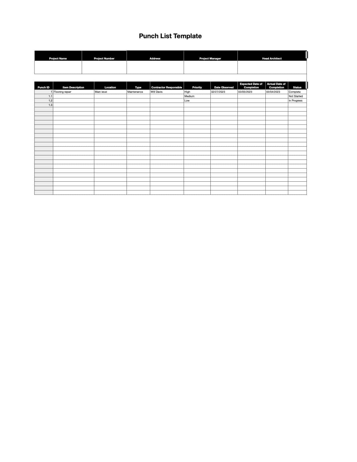 Free Punch List Templates Download Print In PDF Office Or GDocs 