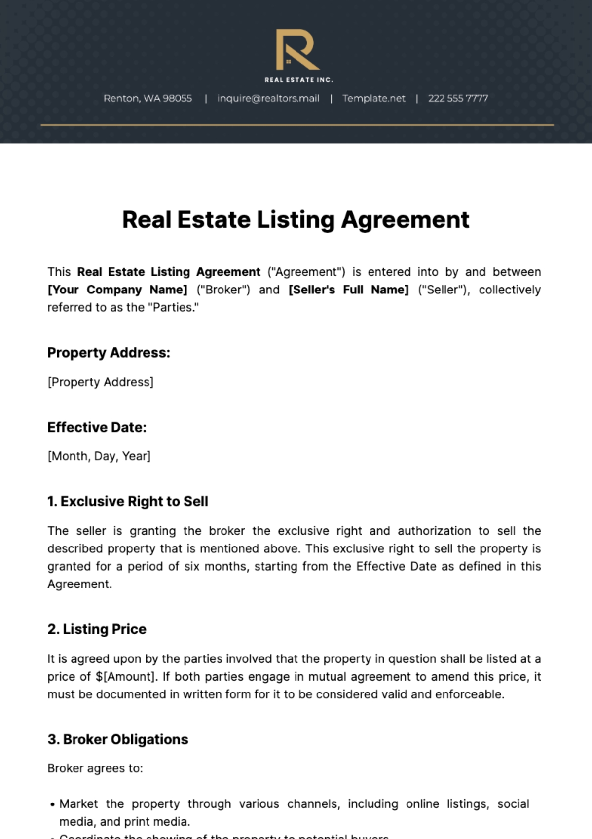 Free Real Estate Listing Agreement Template To Edit Online