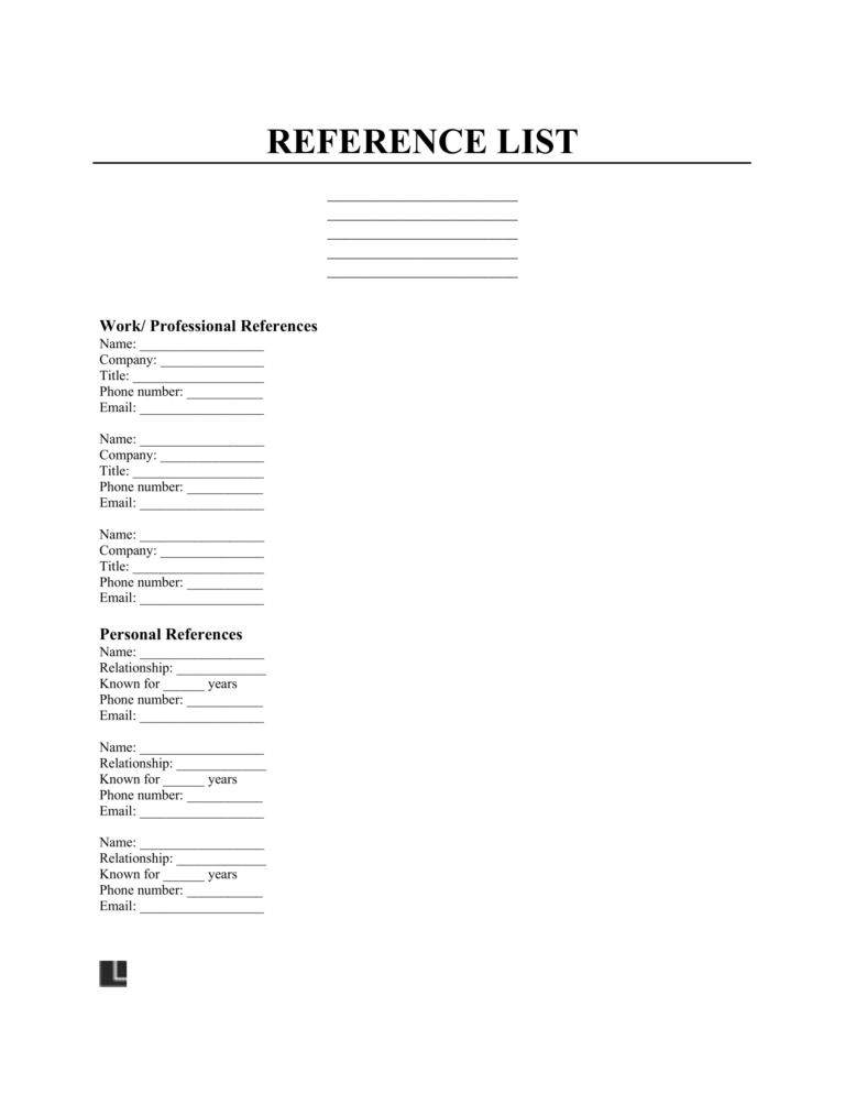 Free Reference List Template Downloadable PDF U0026 Word