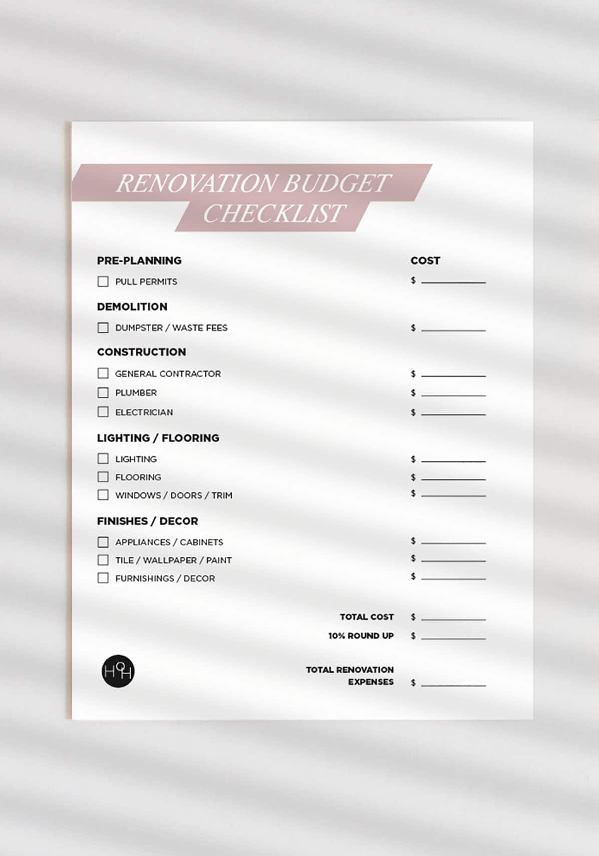 Printable Home Renovation Checklist Template Free