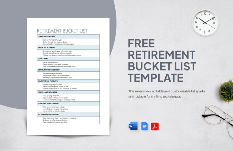 Free Retirement Bucket List Template In Word PDF Google Docs Download Template