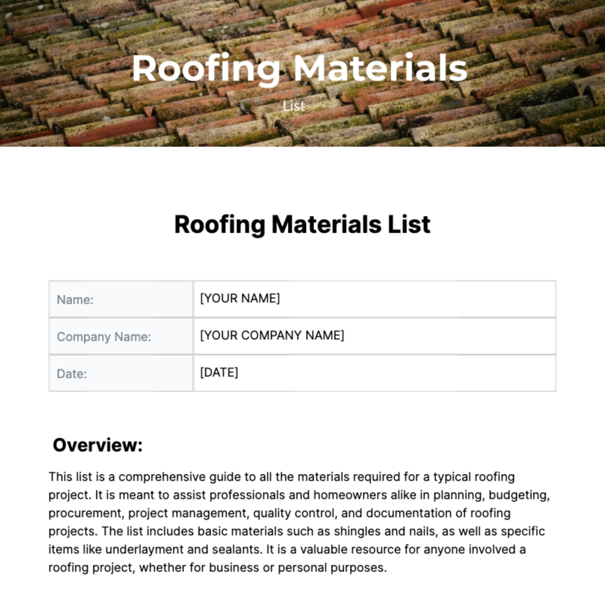 Free Roofing Material List Template To Edit Online Free Roofing Material List Template To Edit Online