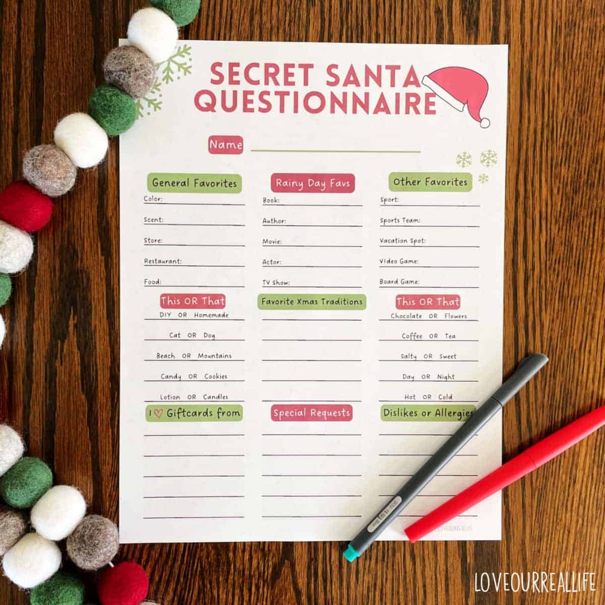 FREE Secret Santa Questionnaire Printable Templates Love Our 