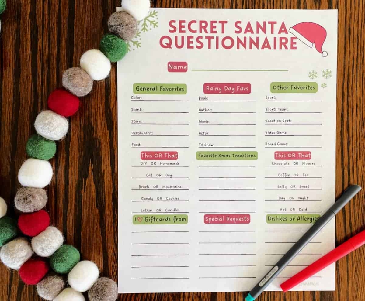 Secret Santa Gift List Template
