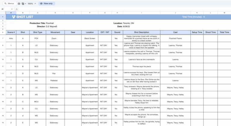 Free Shot List Template Download Google Sheets Excel Word And PDF Templates