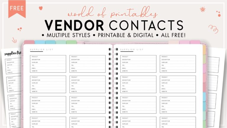 FREE Vendor Contact List Template World Of Printables