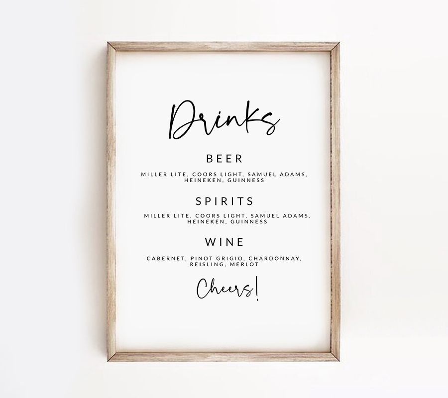 Free Wedding Drinks Alcohol Bar Menu Template Beer Wine Spirits 