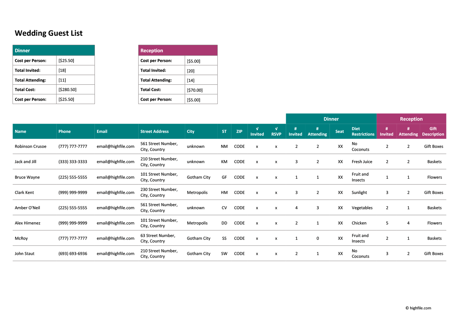 Free Wedding Guest List Template Excel Word PDF Sheets And Google Docs Free Wedding Guest List Template Excel Word PDF Sheets And Google Docs