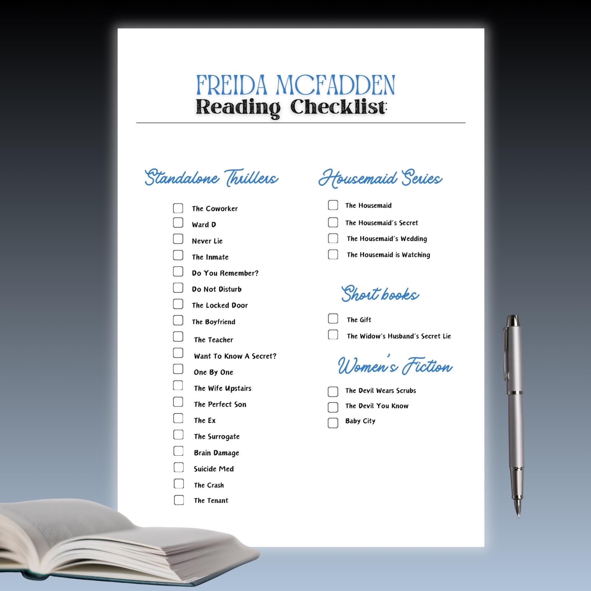 Freida Mcfadden Reading Log Printable Reader Tracker Freida Thriller Books Printable Checklist Suspense Novels Freida Book List Pdf Etsy UK