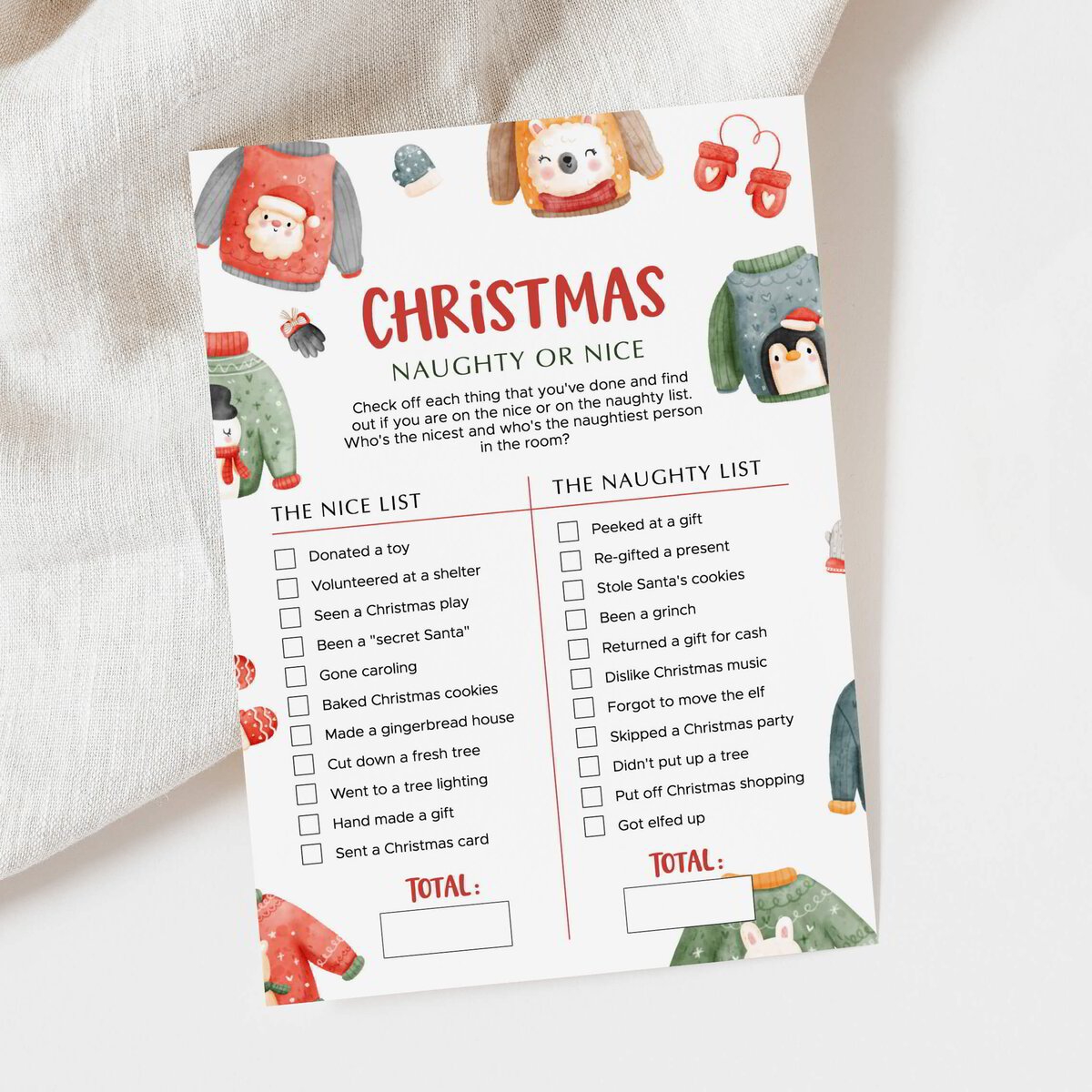 Funny Santa s Naughty Or Nice List Printable Xmas Game For Adults