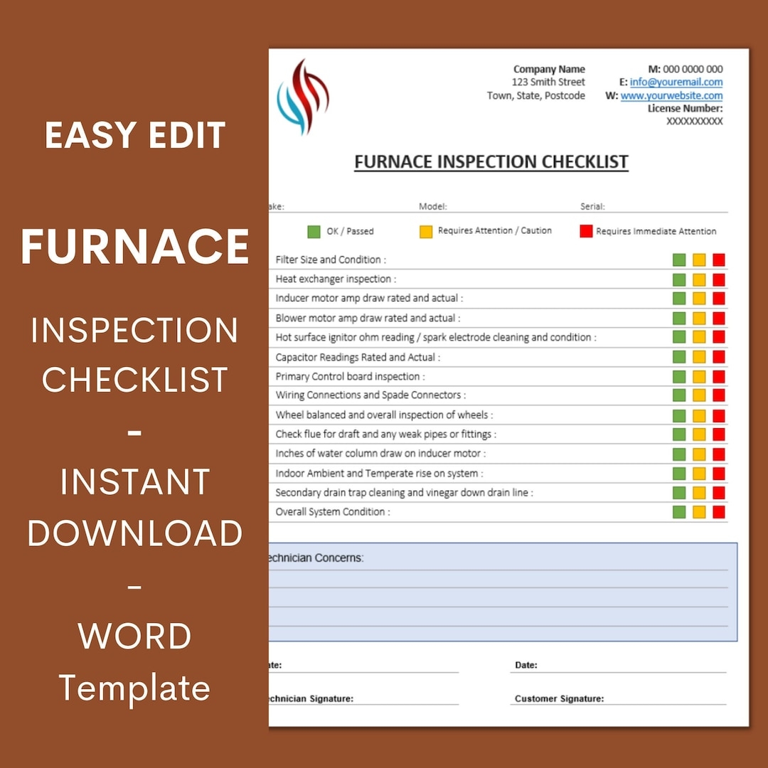 FURNACE Inspection Checklist Air Conditioning HVAC Inspection Preventative Maintenance Inspection Checklist MS Word Template Etsy FURNACE Inspection Checklist Air Conditioning HVAC Inspection Preventative Maintenance Inspection Checklist MS Word Template Etsy