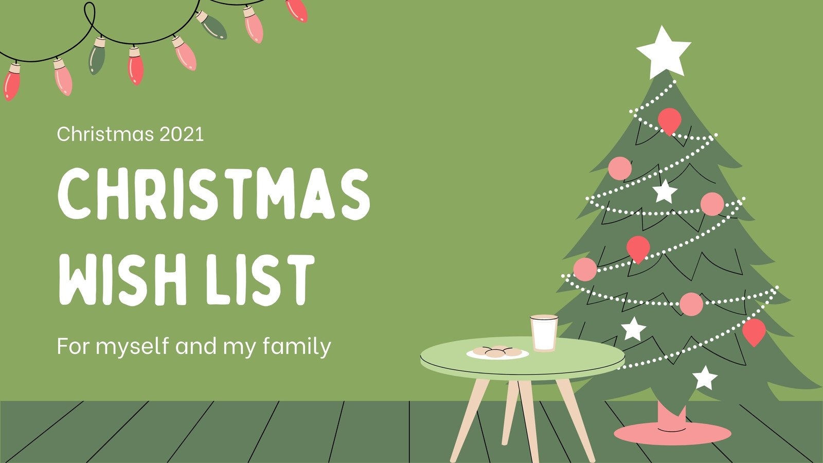 Green And Pink Illustrative Christmas Scene Blank Wish List Christmas Presentation
