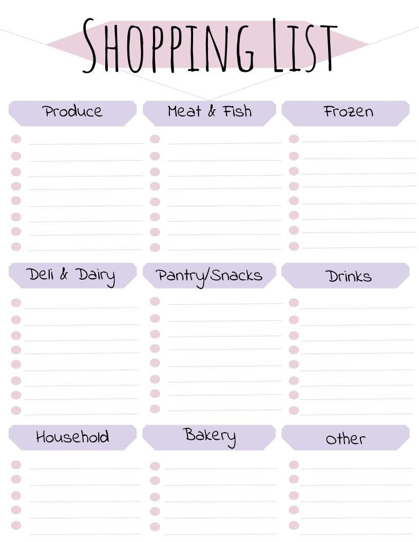 Grocery Shopping List With Categories
