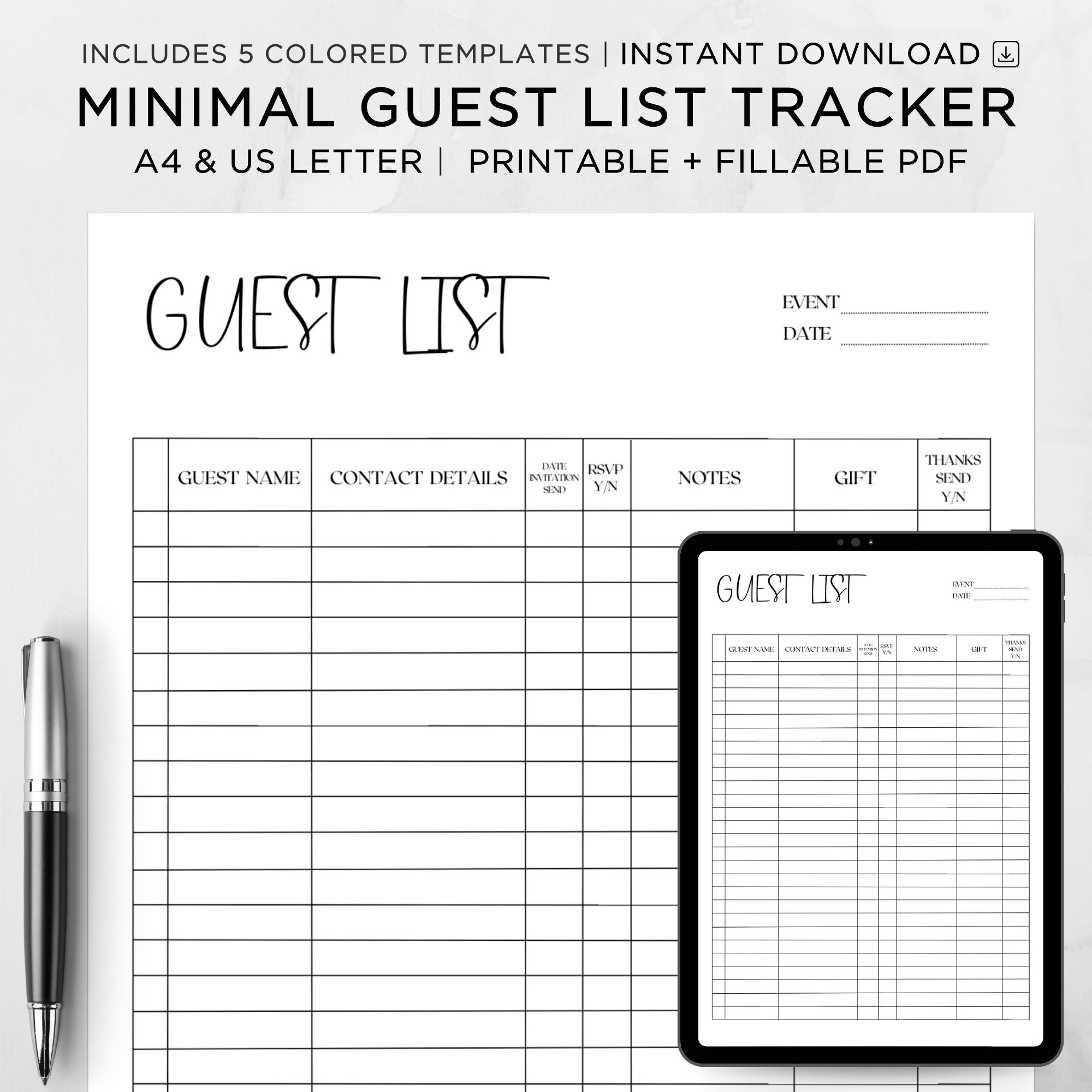 Guest List Template Guest List Tracker Party Events Birthday 