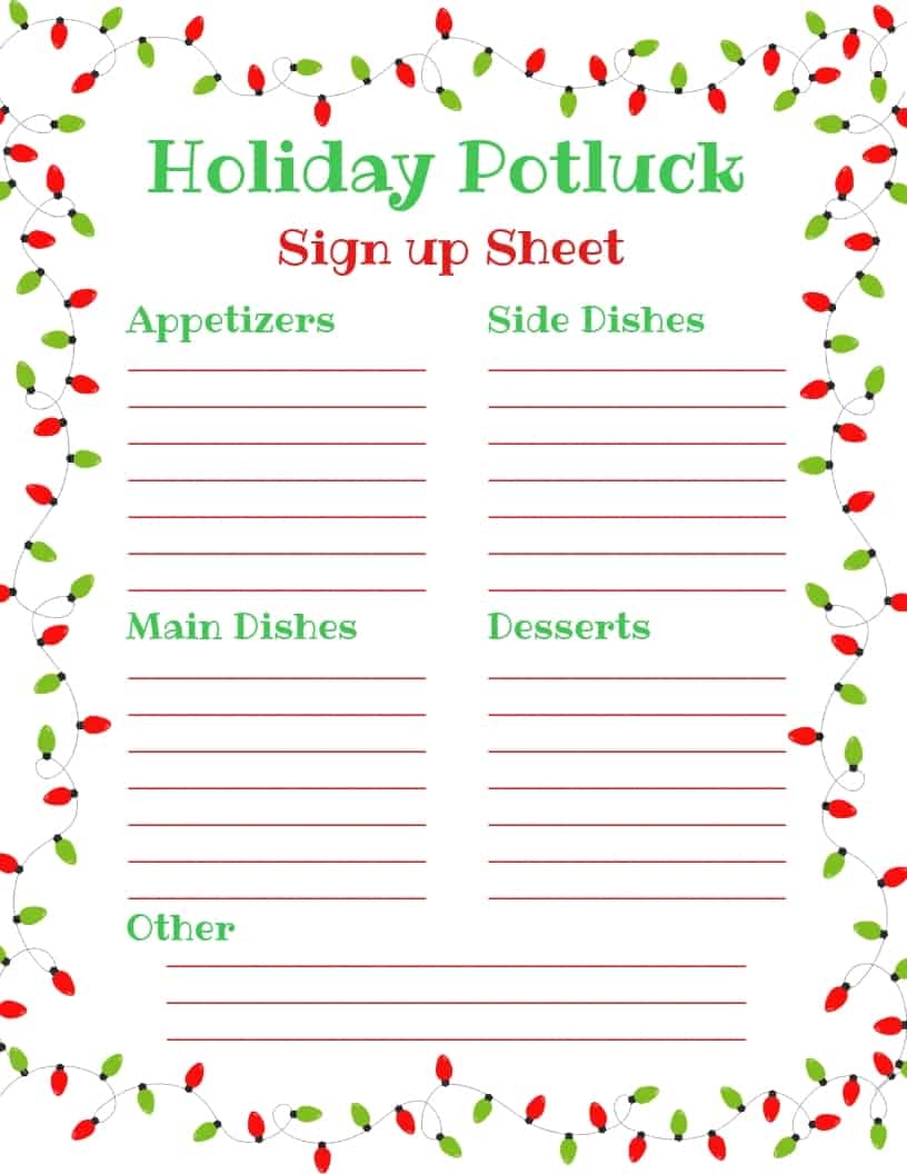 Holiday Potluck Sign Up Sheet Holiday Potluck Sign Up Sheet