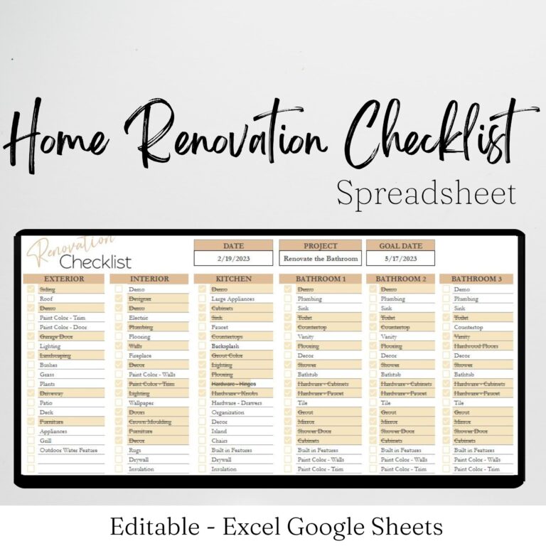 Home Renovation Spreadsheet Home Remodel Checklist Kitchen 