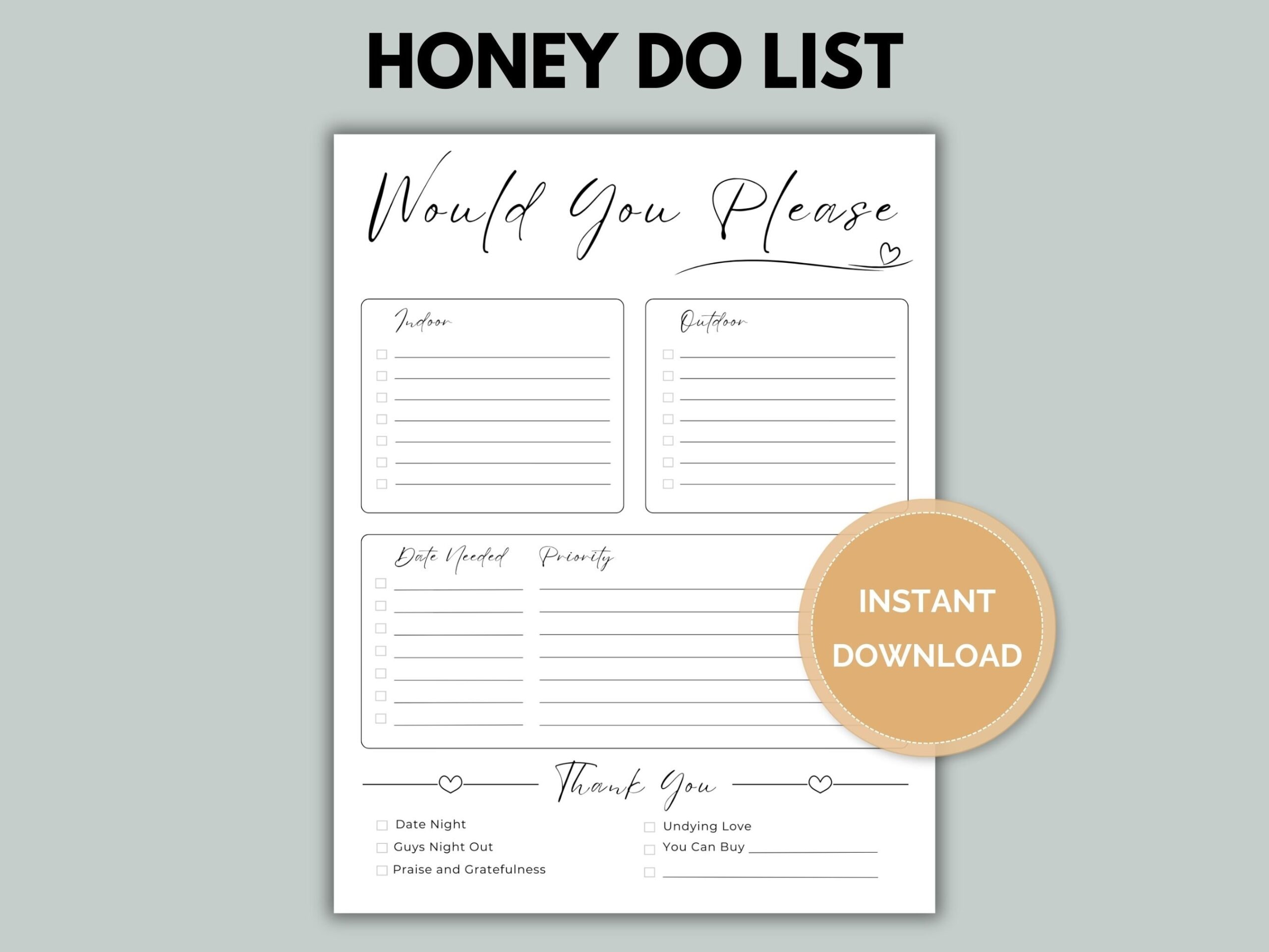 Honey Do List Printable Would You Please List Instant Download Chore Checklist For Husband Spouse Partner Etsy