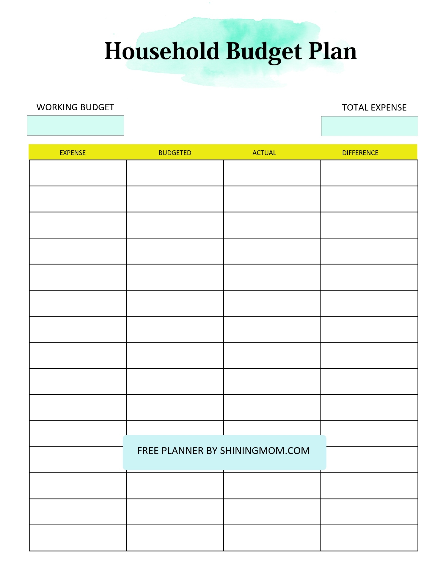 Home Budget List Template