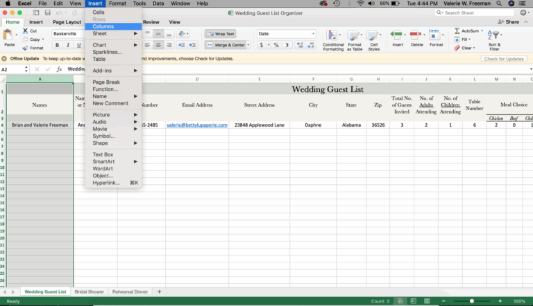 How To Organize Wedding Guest List In Excel Betty Lu Paperie