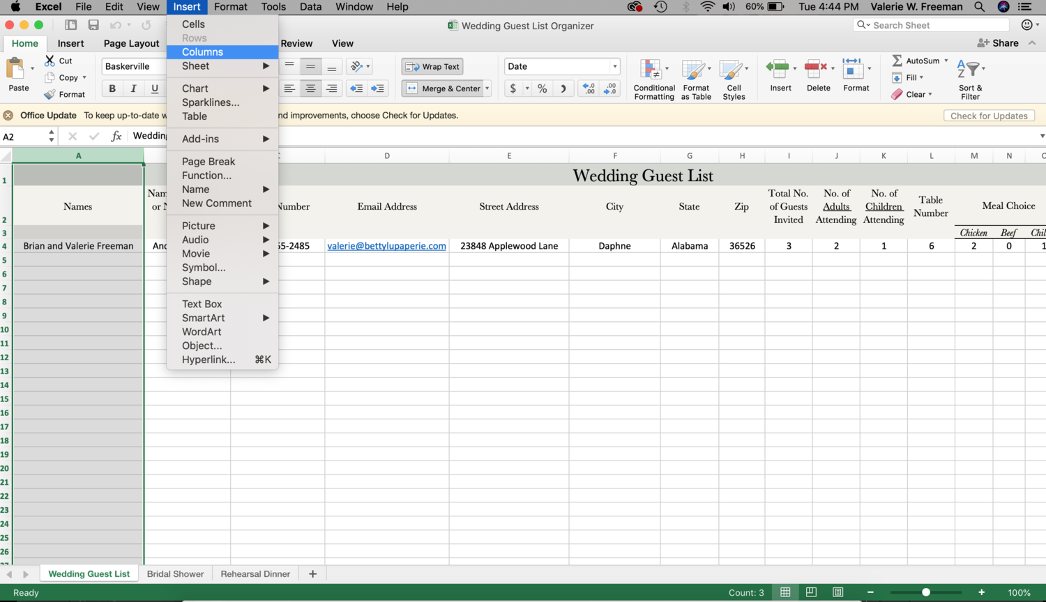 Guest List Template For Wedding