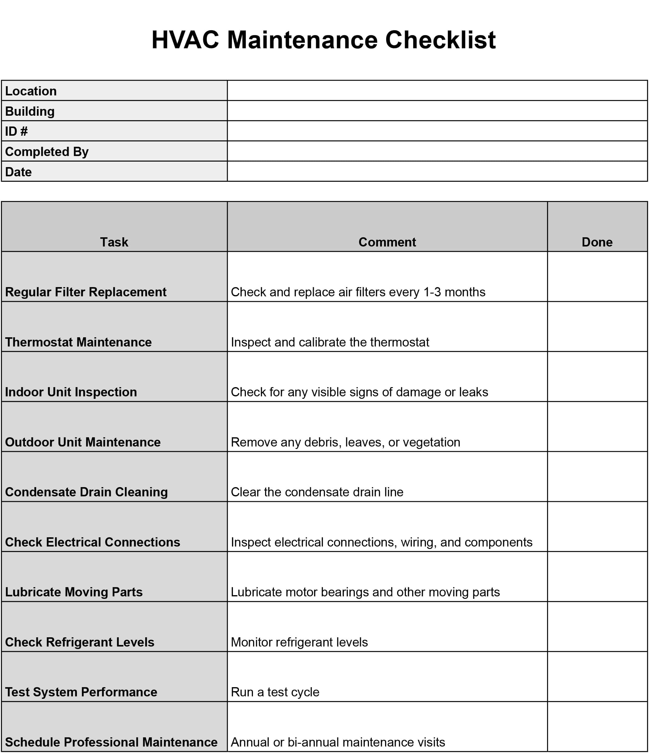 HVAC Maintenance Checklist Templates Download And Print Free HVAC Maintenance Checklist Templates Download And Print Free