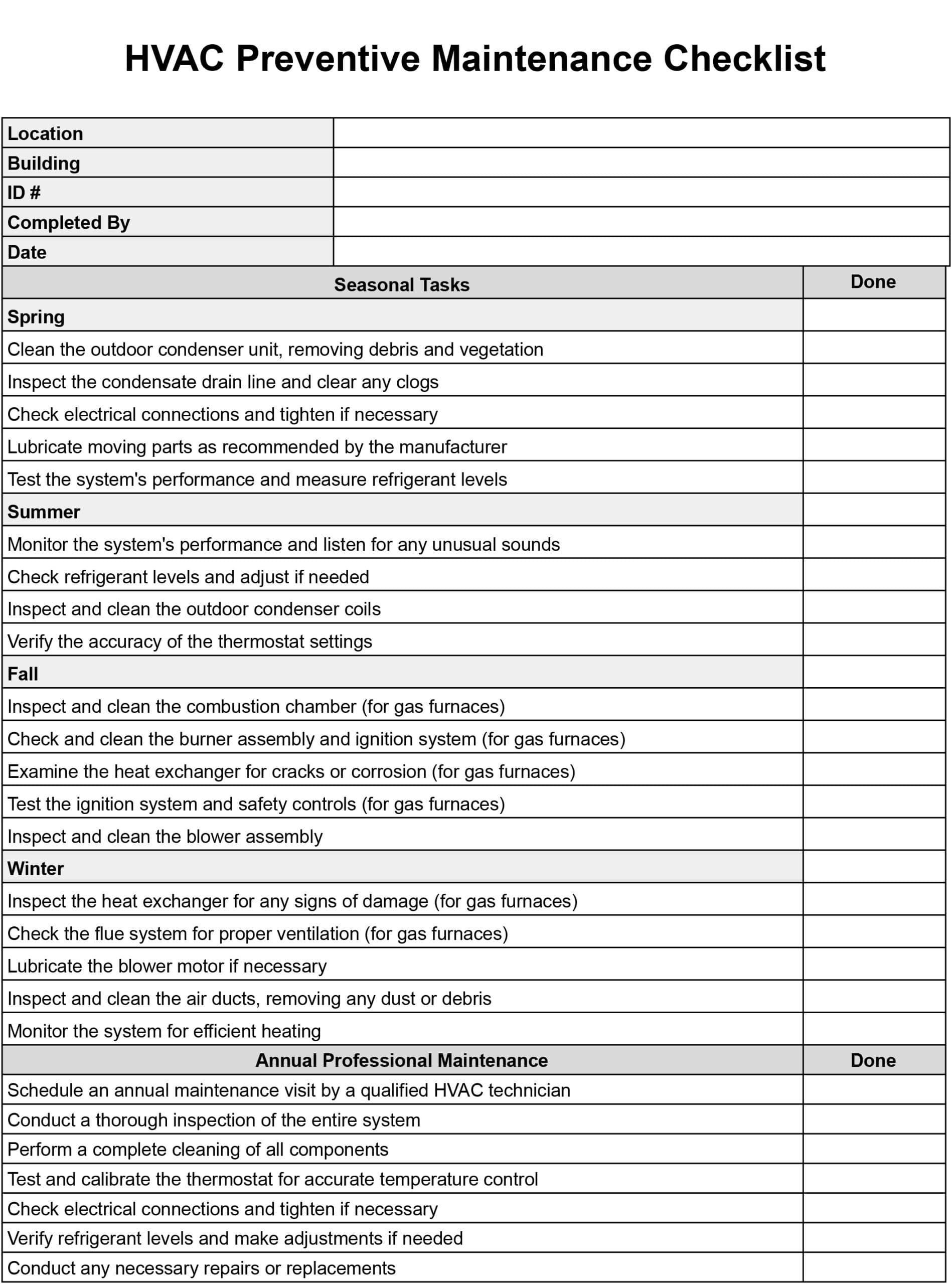 HVAC Maintenance Checklist Templates Download And Print Free HVAC Maintenance Checklist Templates Download And Print Free
