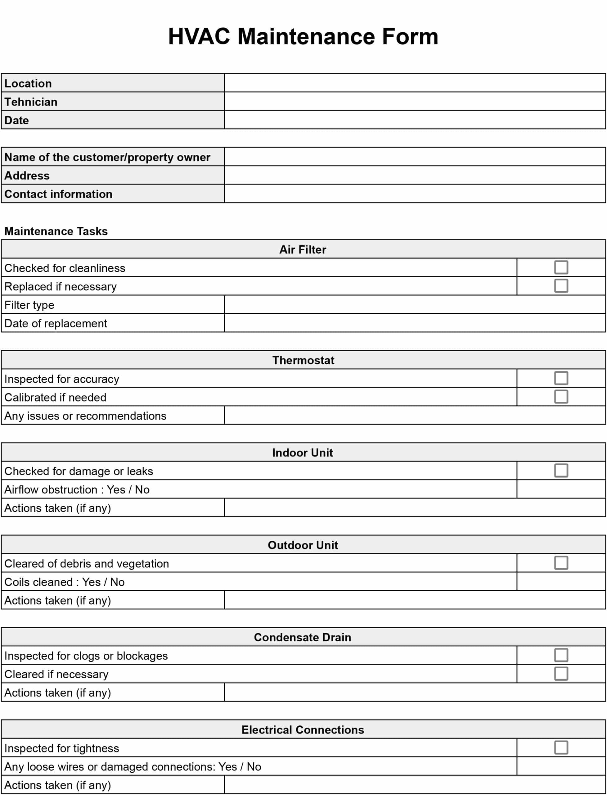 HVAC Maintenance Checklist Templates Download And Print Free HVAC Maintenance Checklist Templates Download And Print Free