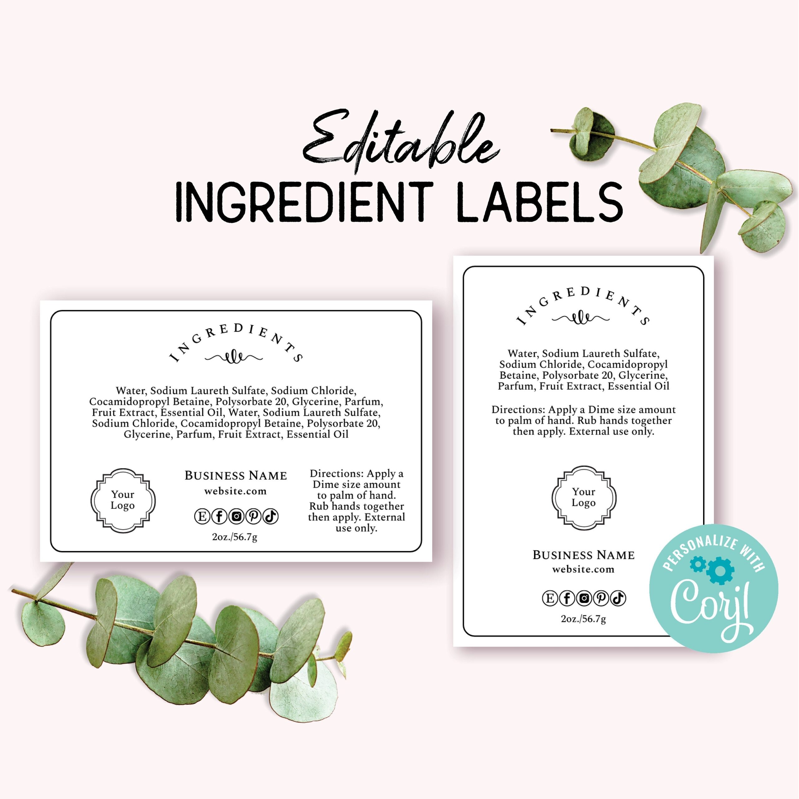 Ingredient Label Template Custom Product Packaging Sticker 