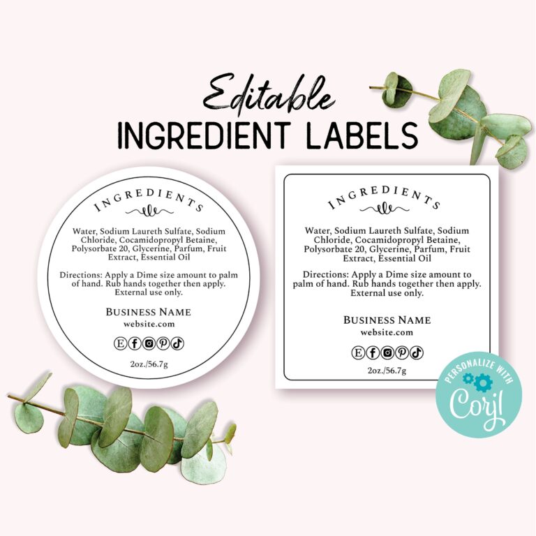Ingredient Label Template Custom Product Packaging Sticker 