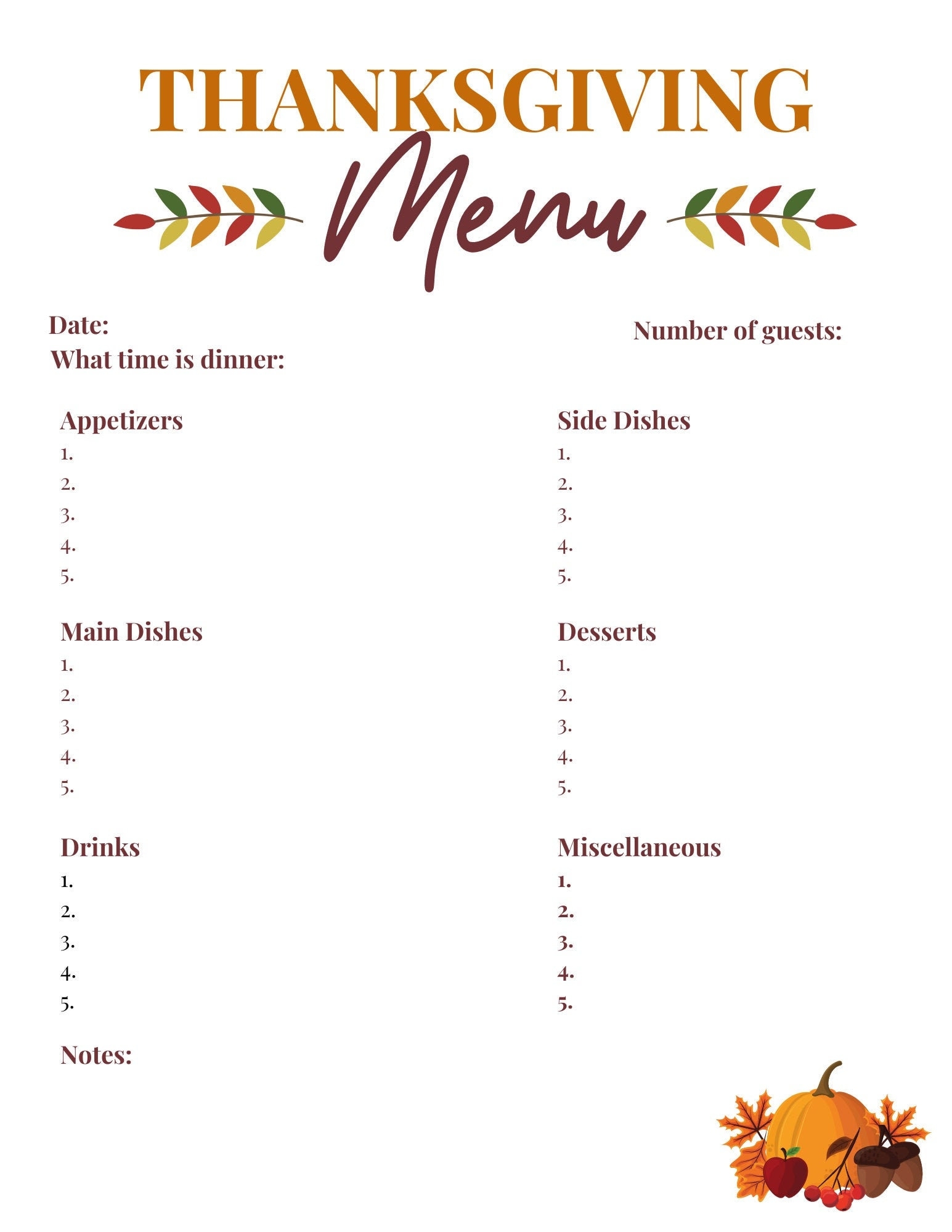 INSTANT DOWNLOAD Thanksgiving Menu And Shopping List Thanksgiving Meal Plan Shopping List Simple Thanksgiving Day Plan