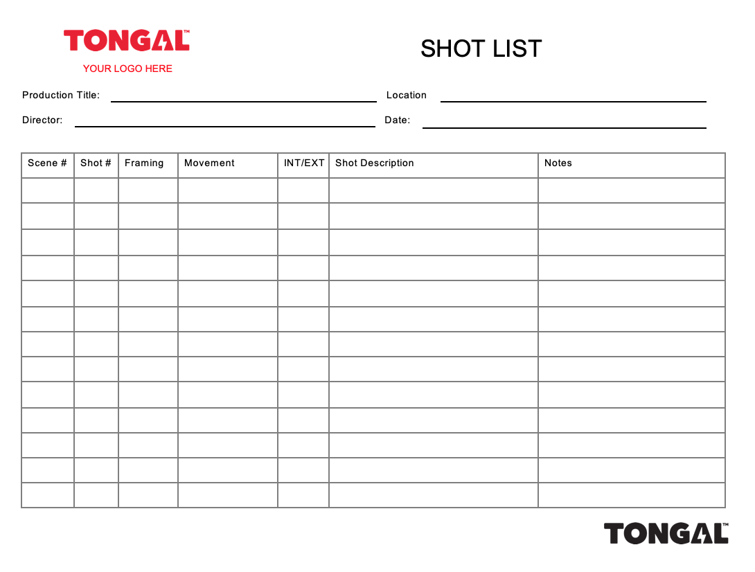 Shot List Template Word