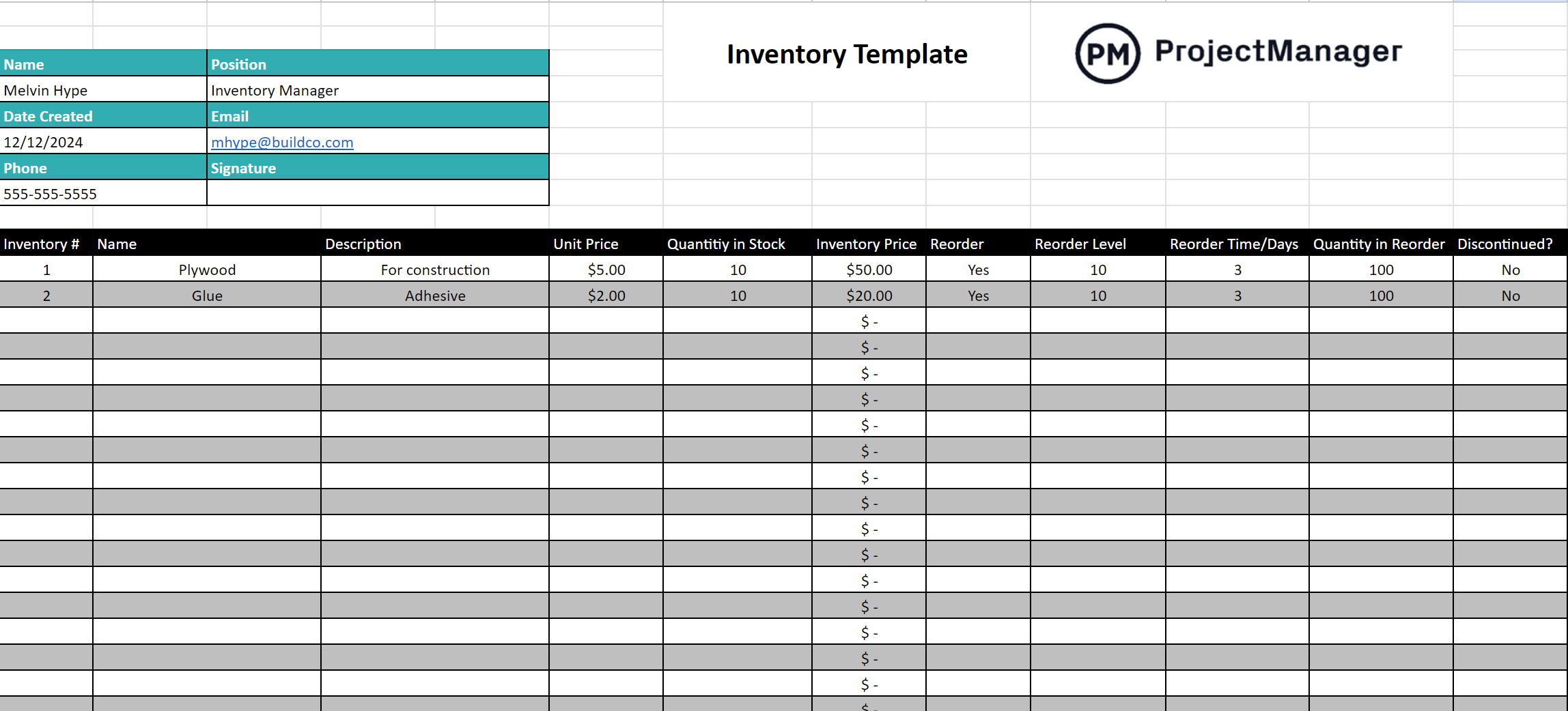 Inventory Management Template For Excel Free Download 