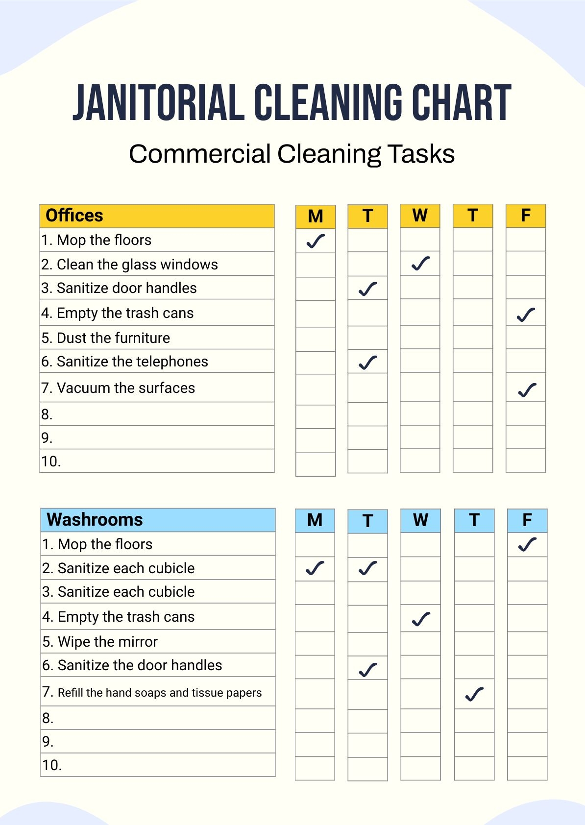Janitorial Cleaning Chart In PDF Illustrator Download Template