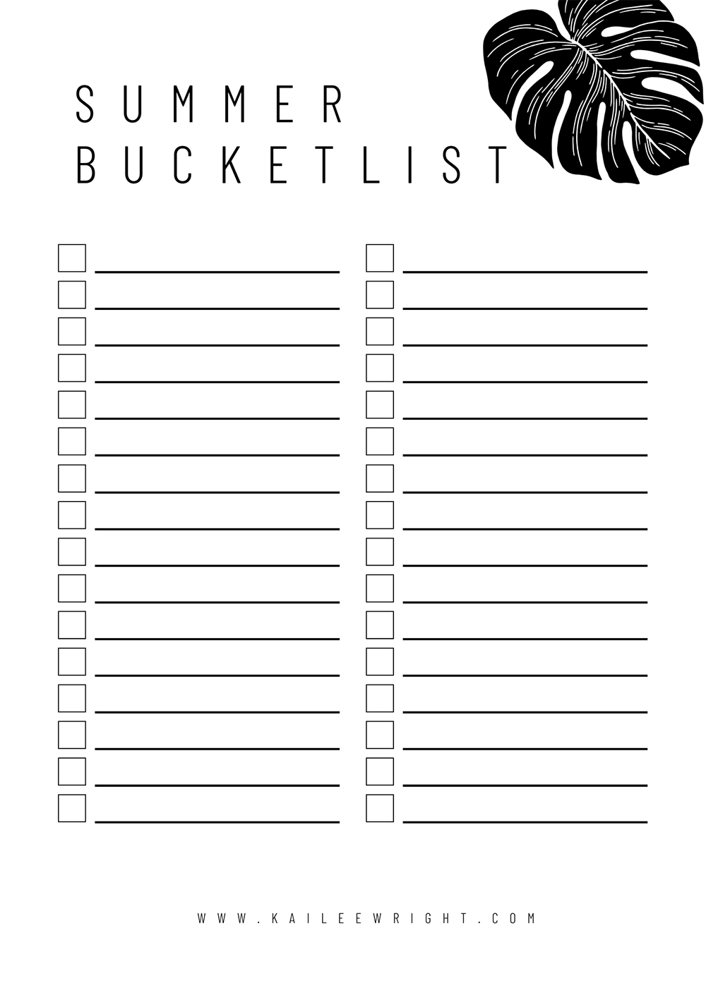 Free Printable Summer Bucket List Template