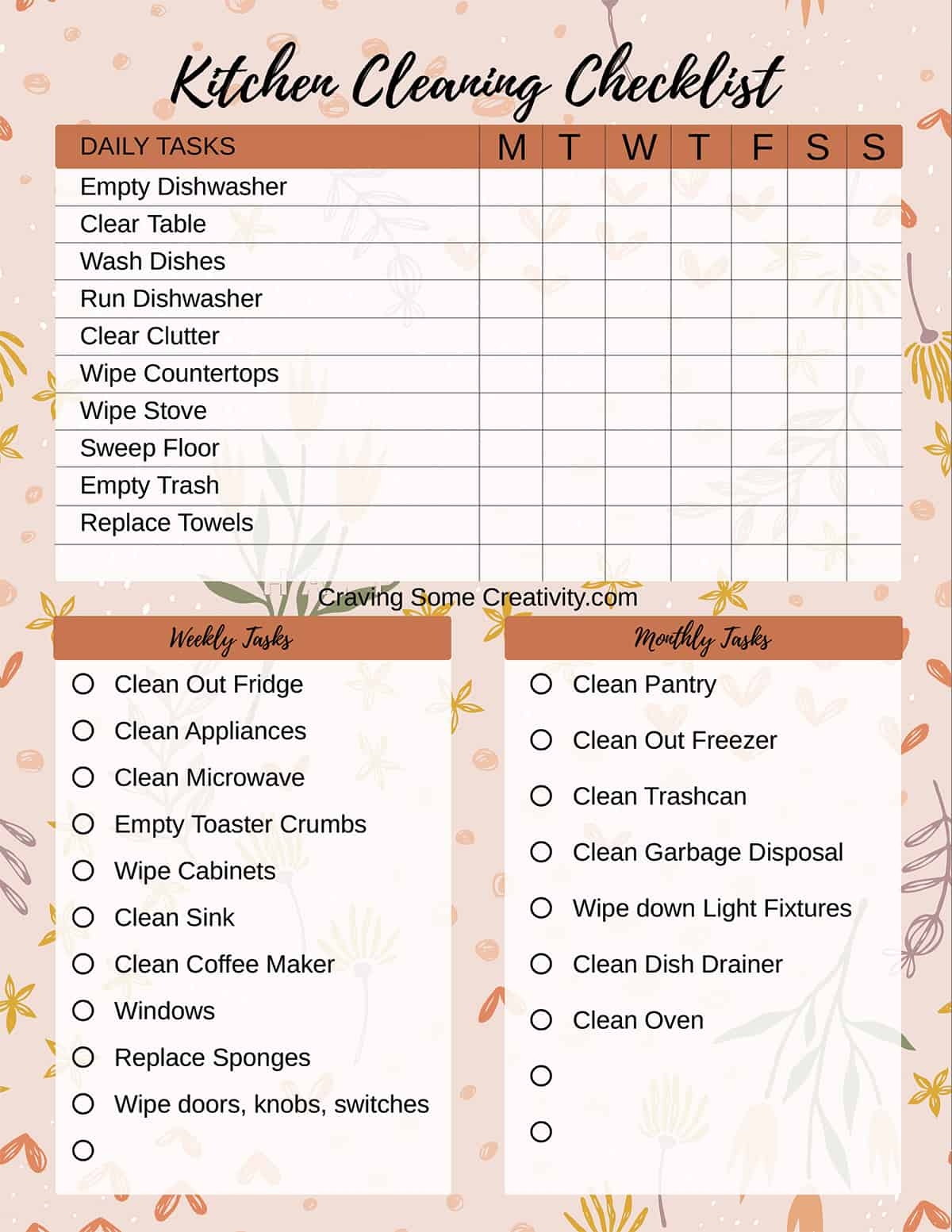 Kitchen Cleaning Schedule Printable Checklist Craving Some Creativity