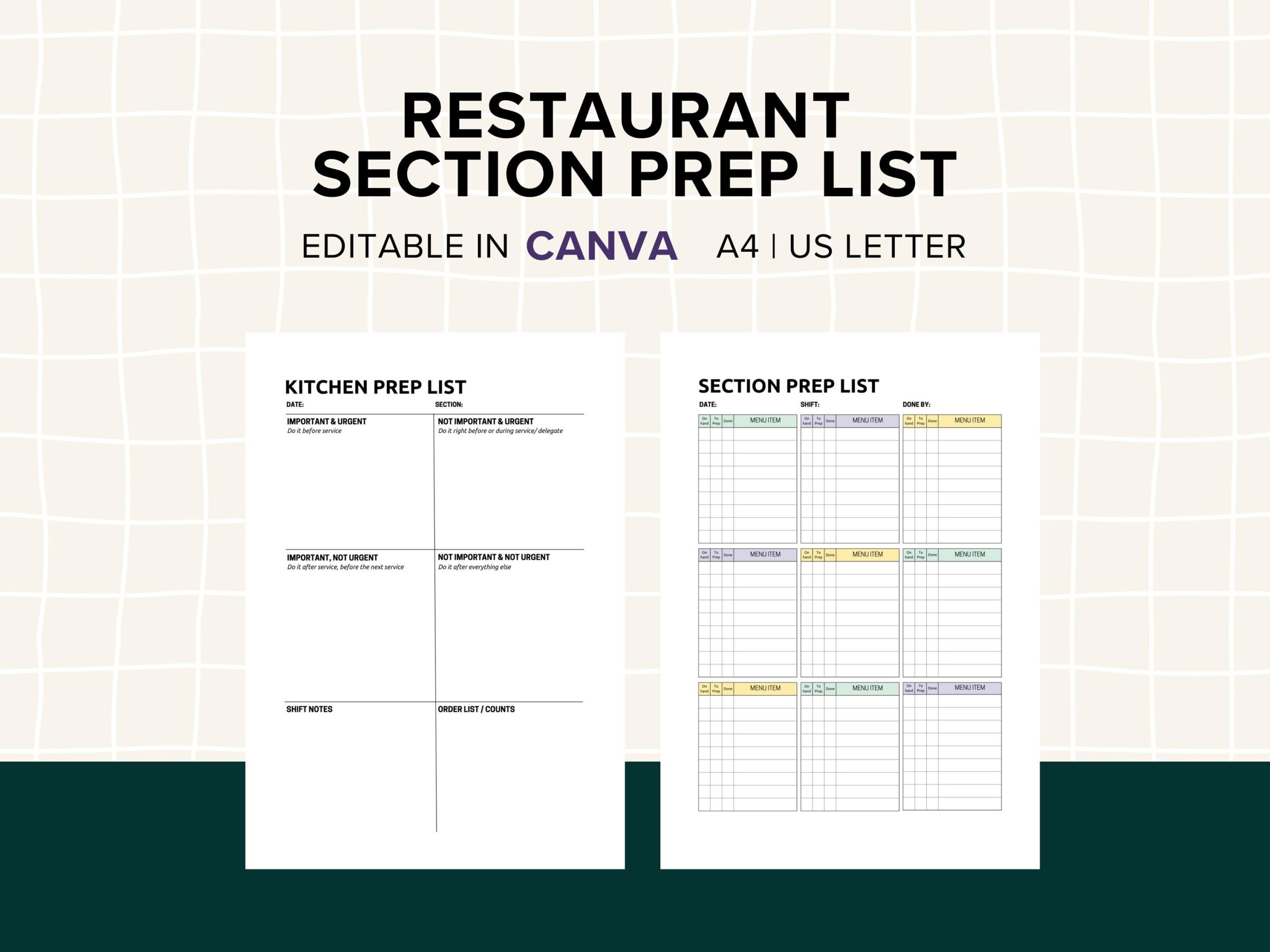 Kitchen Daily Prep List Section Shift Handover Notes For Chefs Restaurant And Cafe Checklist Templates Canva Editable Etsy