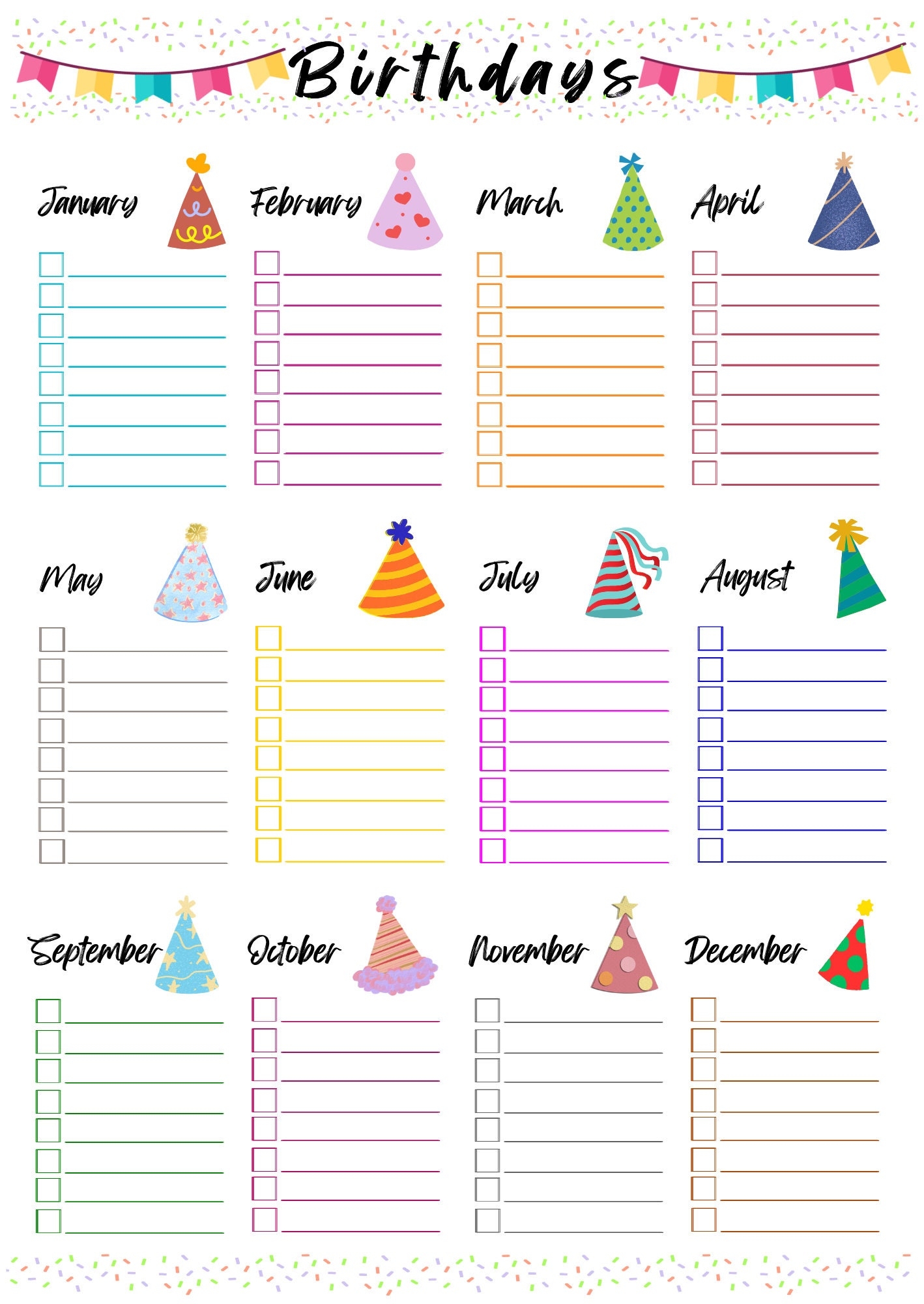 Birthday List Template Word