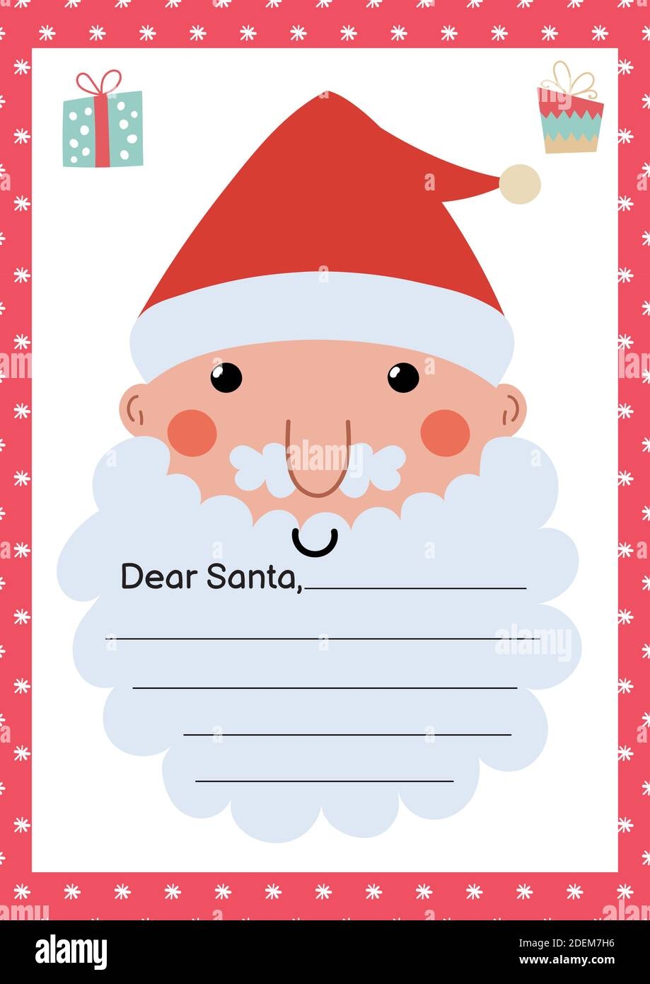 Letter To Santa Claus A4 Template With Cute Christmas Character Write Your Christmas Wish List Stock Vector Image U0026 Art Alamy