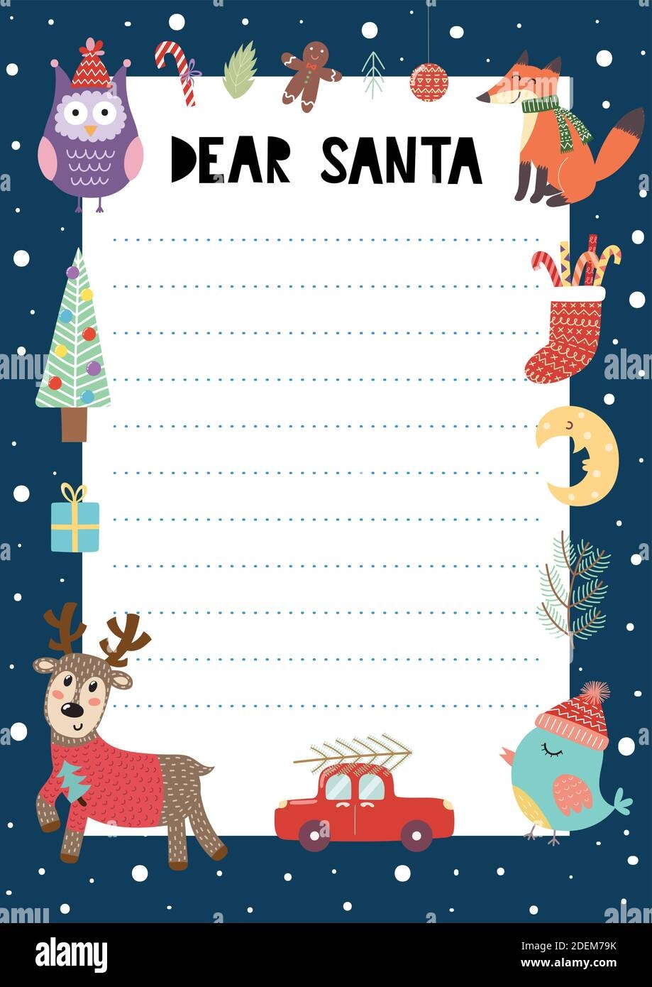 Letter To Santa Claus A4 Template With Cute Christmas Characters 