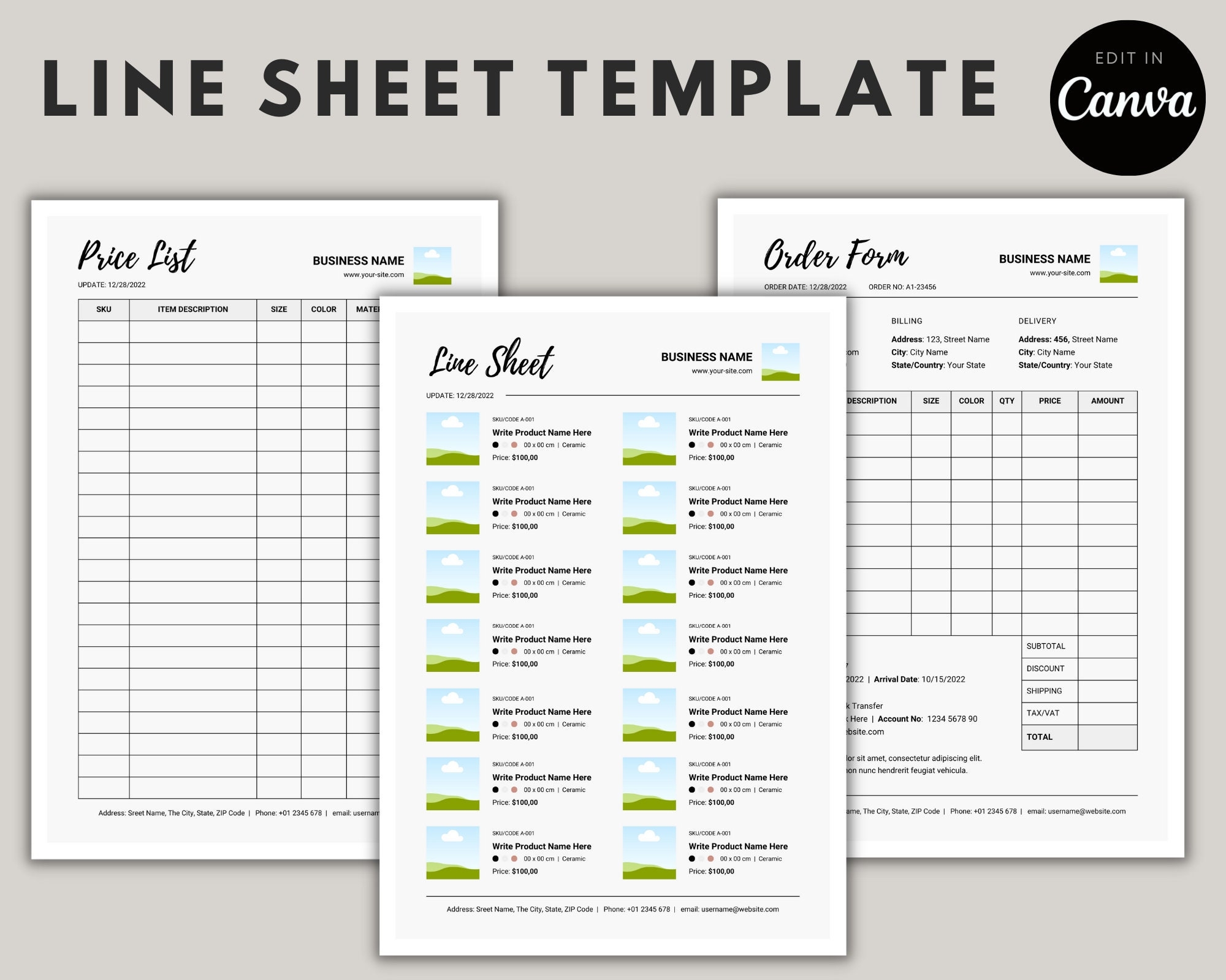 Line Sheet For Wholesale Price List Template Editable Template Catalog Seller Shop Product Sales Sheet Canva Linesheet Catalogue Etsy