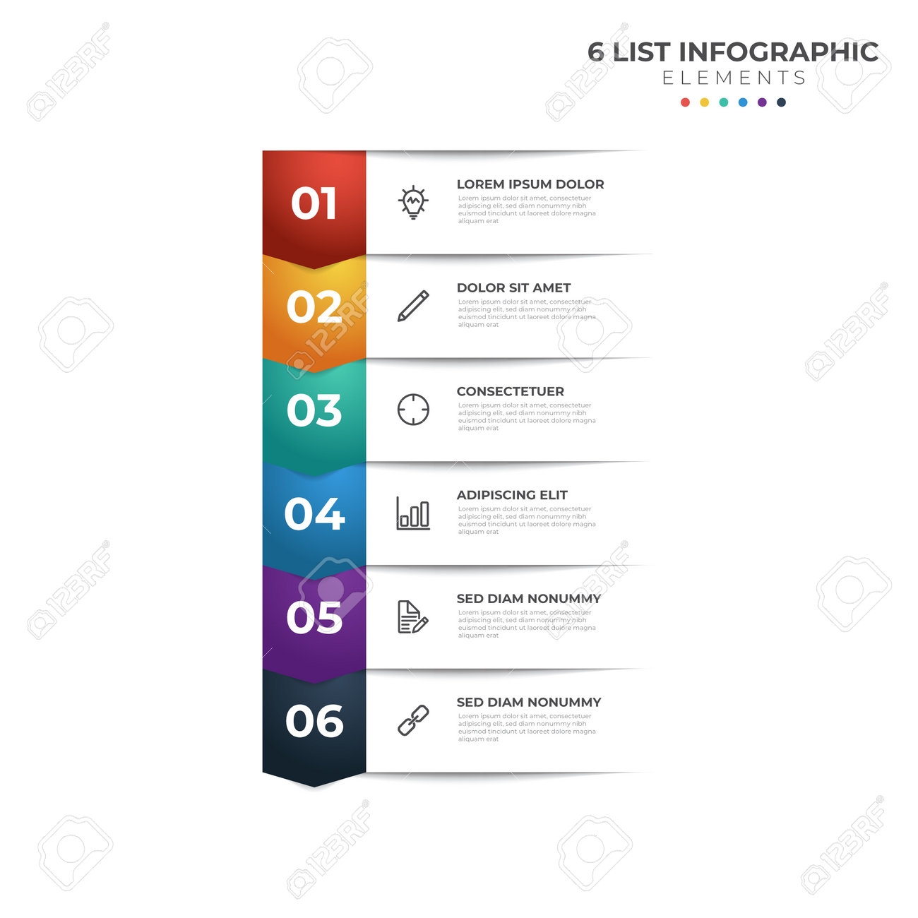 List Diagram With 6 Points Of Steps Colorful Business Infographic 