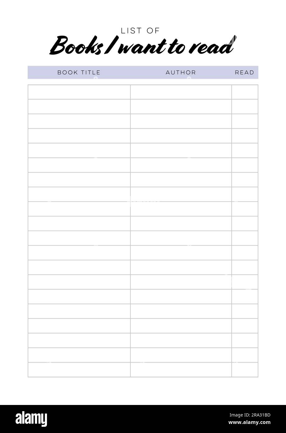 List Of Books I Want To Read Printable Planner Page A4 Stock List Of Books I Want To Read Printable Planner Page A4 Stock