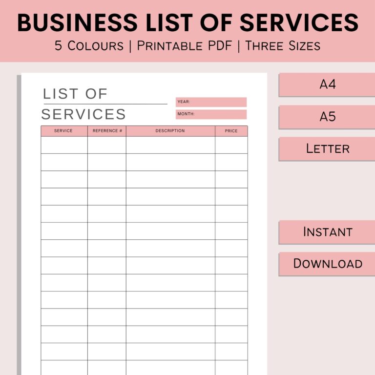 List Of Services Small Business Services Printable Business