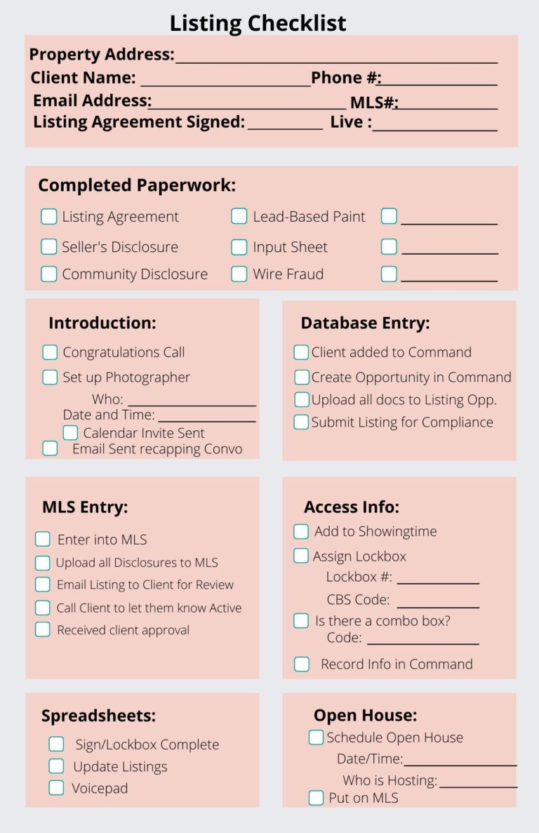 Listing Checklist For Keller Williams Agent Etsy