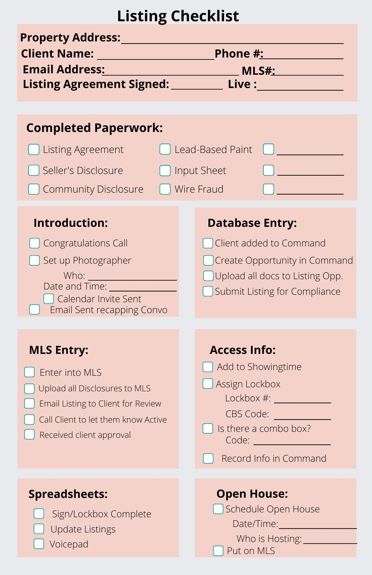 Listing Checklist For Keller Williams Agent Etsy