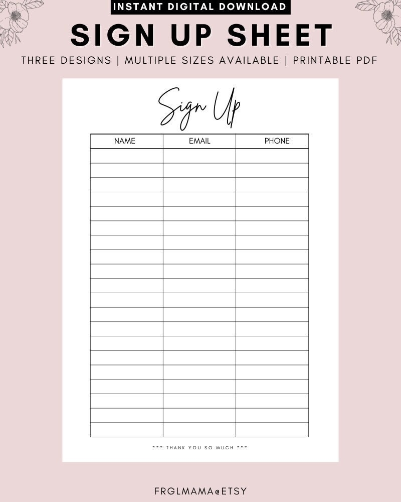 Mailing List Bonit Sign Up Sheet