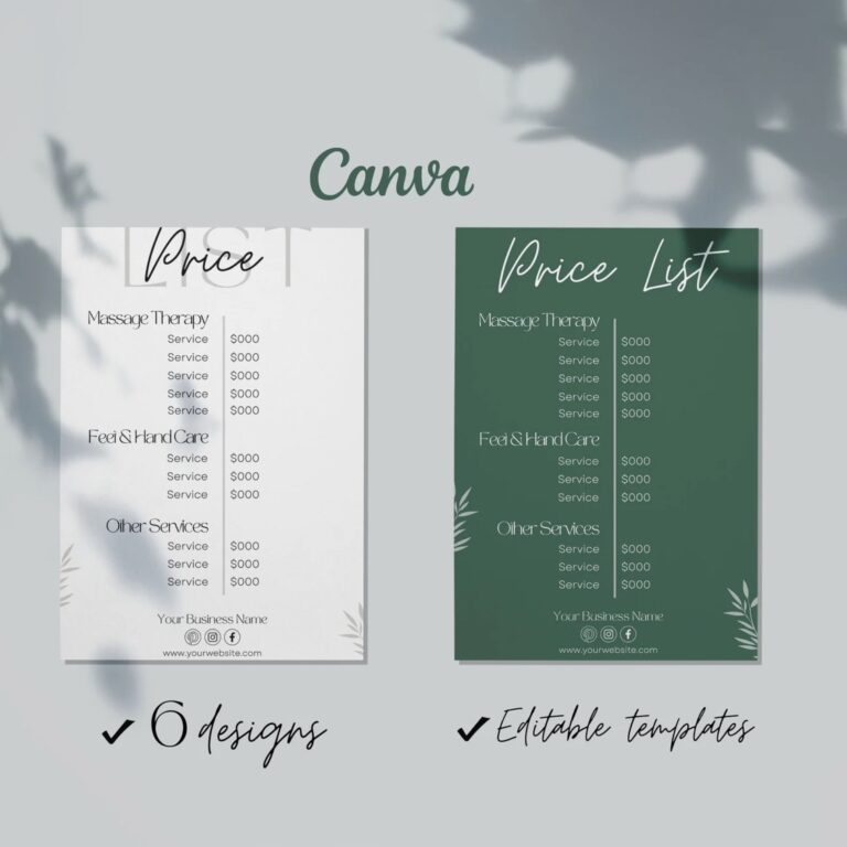 Massage Price List Templates Esthetician Business Pricing Spa 