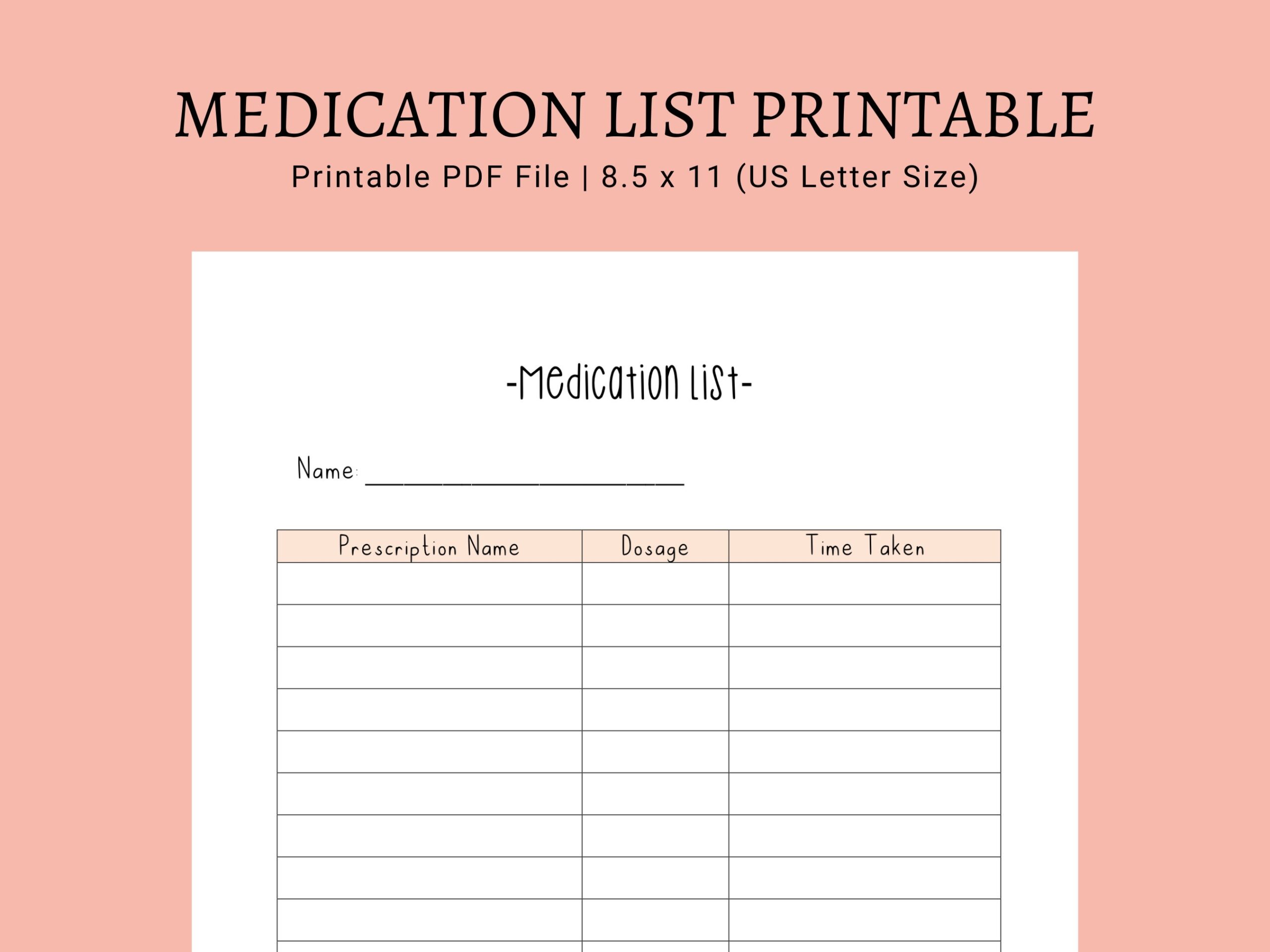 Medication List Printable Printable PDF List Medication Tracker Etsy Ireland