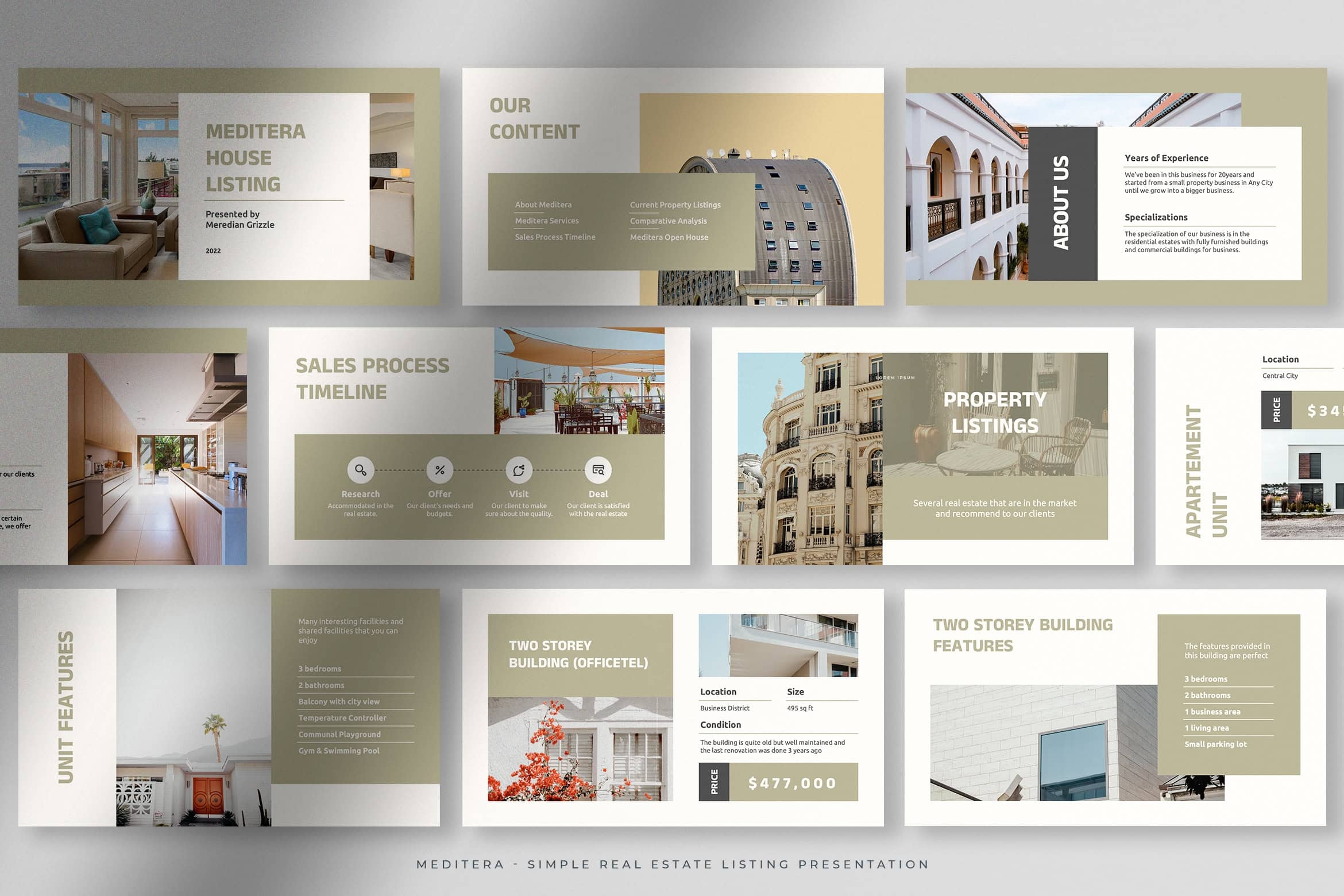Meditera Khaki Simple Real Estate Listing Presentation Design Templates Peterdraw Studio