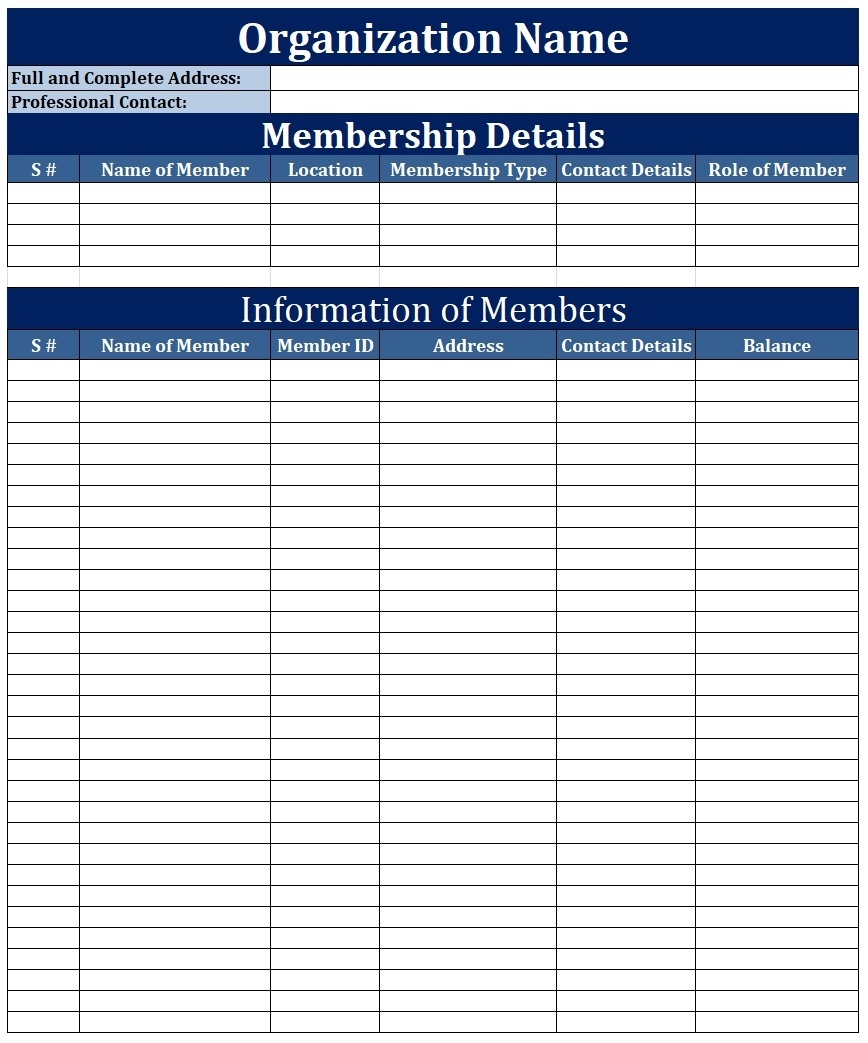 Membership List Template Free Word Templates